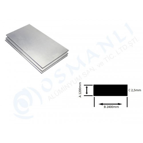 Alüminyum Levha 1200mm X 2400mm X 2,5mm Alüminyum Levha 1200mm X 2400mm X 2,5mm